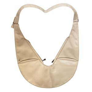 Sash Crossbody Bag Beige Vegan Leather Handsfree Sling Adjustable Pockets